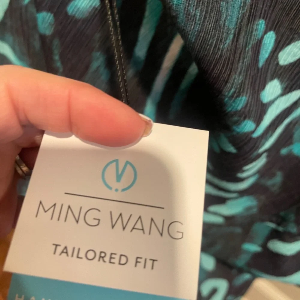 Ming Wang Teal and Black Patterned Long Blazer - Picture 5 of 6